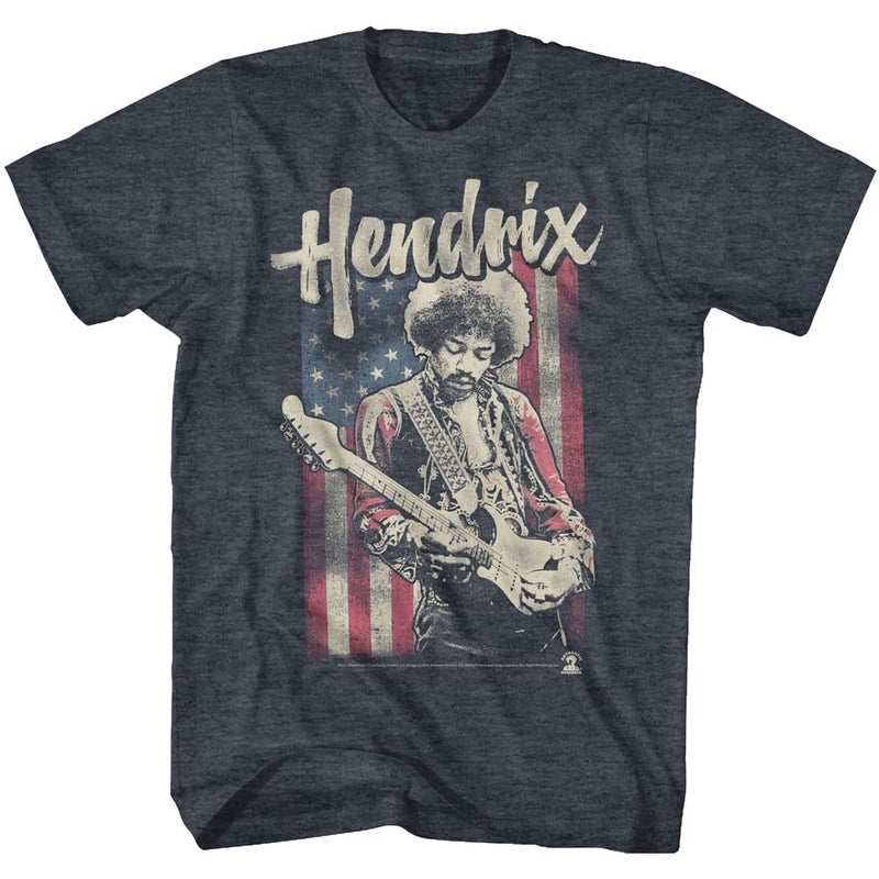 American Classics Jimi Hendrix 1960's Psychedelic Musical Icon USA Flag Distressed T-Shirt Tee - Image 1